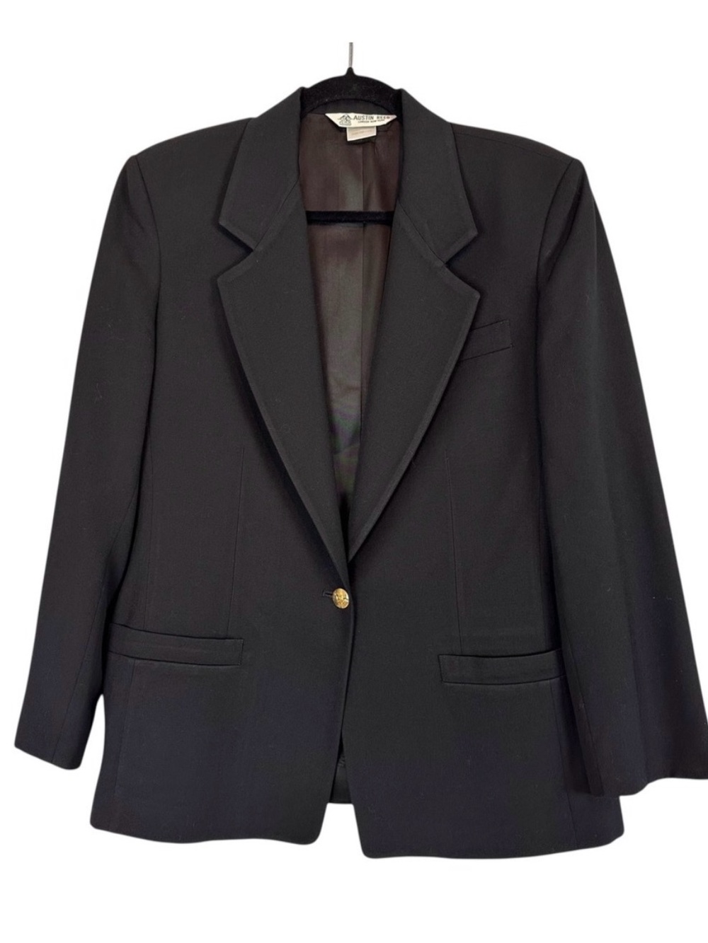 Vintage Austin Reed‎ Worsted Wool Blazer Womens 8 Black Gold Button Classic
